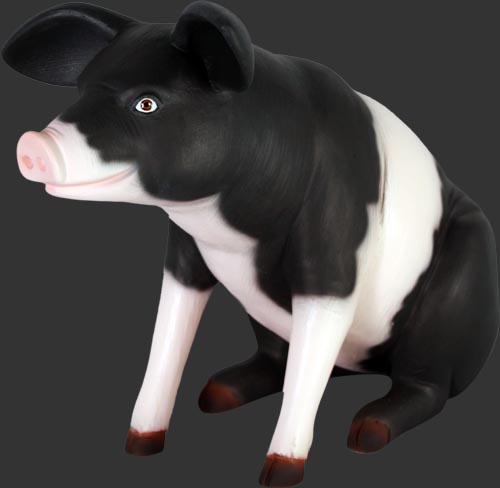 Small Sitting Pig / Pink and Black / Fiberglass - Click Image to Close