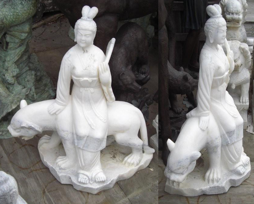 Marble Stone Buddha Statue of Quan Yin on a Horse - Click Image to Close