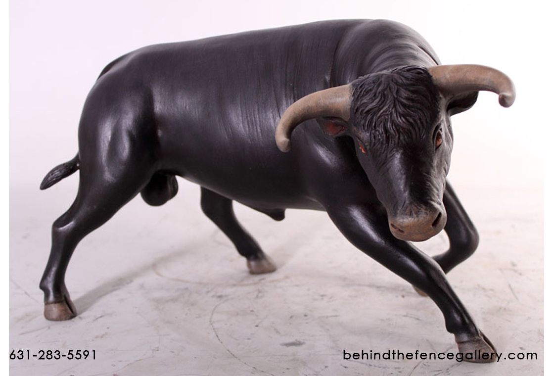 Small Fighting Black Bull Statue - Click Image to Close