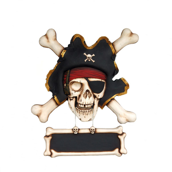 Pirate Skull with Bones Wall Sign - Click Image to Close