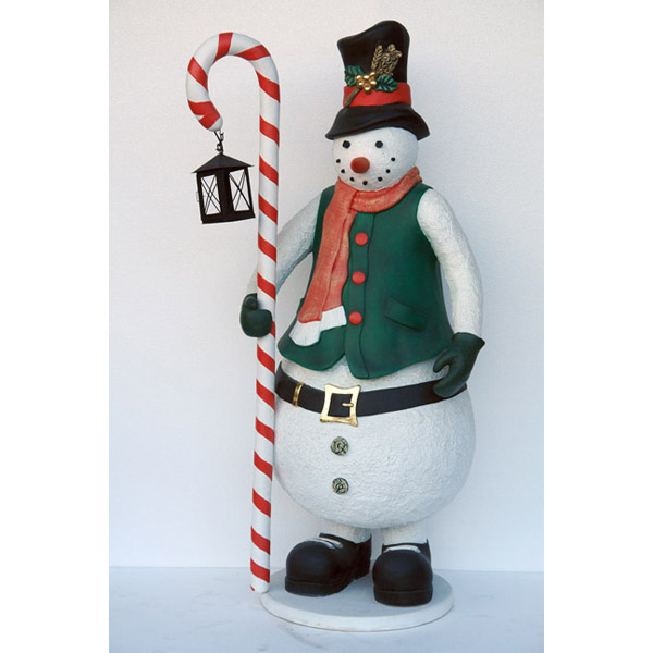 Snowman with candle stick and lantern - Click Image to Close