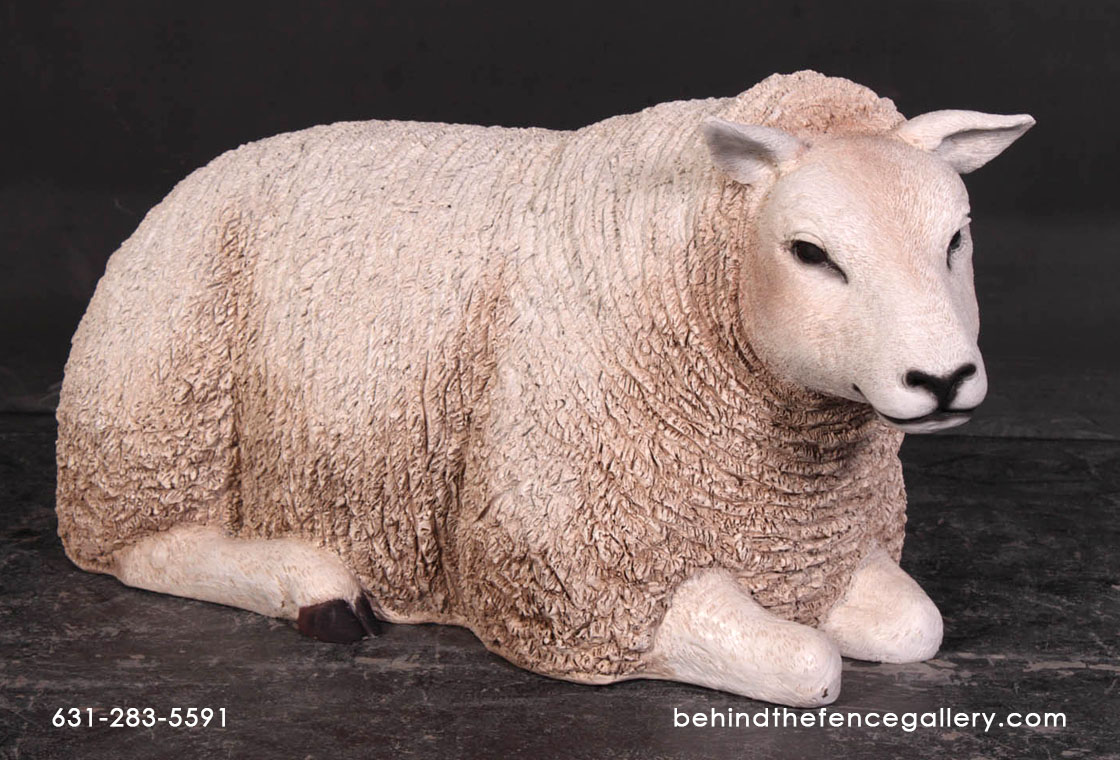 Texelaar Ewe Sheep - Lying Down Statue - Click Image to Close